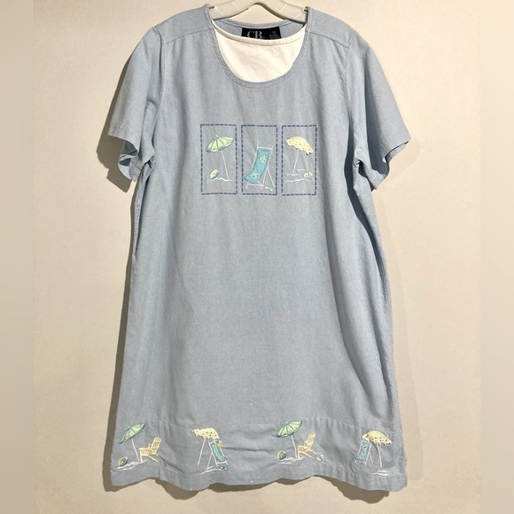 C.B. Casual Vacation Beach Embroidered Shift Dress, Size 1X, 100% Cotton Coastal - Picture 3 of 10
